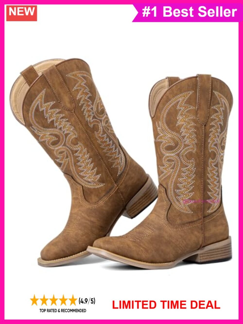 Extra Wide Calf Faux Leather Cowboy Boots Square Toe MidCalf Women